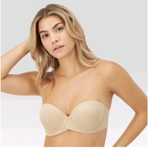 Maidenform Stay Put 5 Way Strapless Bra Beige 36C Adjustable Detachable Straps